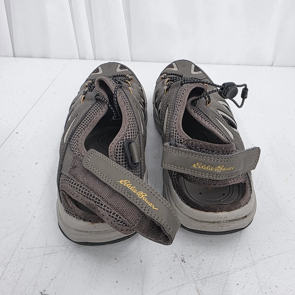 Eddie Bauer Men's Laketrail‎ Water Sandals Brown Gray Size 11M Bungee EUC.